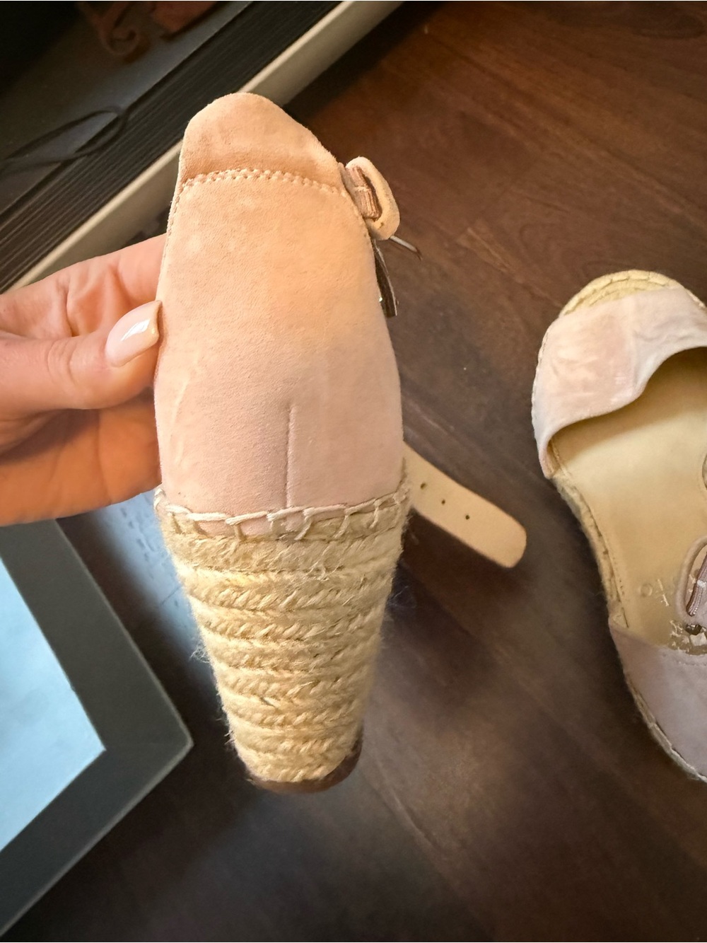 Vince Camuto Blush Suede Espadrille Wedge Sandals - Picture 12 of 13